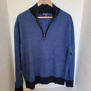 Daniel Cremieux 1/3 Zip Pullover Chevron Sweater Merino Wool Blue Black L Large